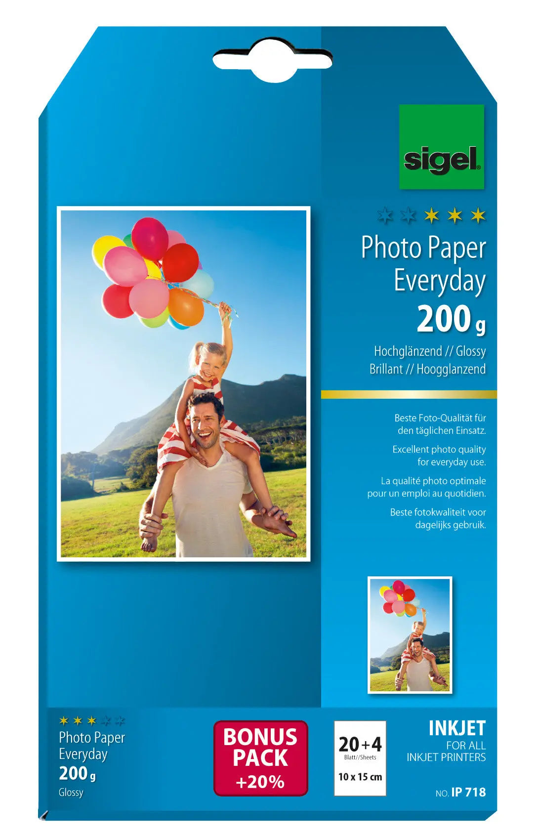 SIGEL InkJet Fotopapier 10x15cm IP718 200g,glossy, weiss 24 Blatt Idealshop