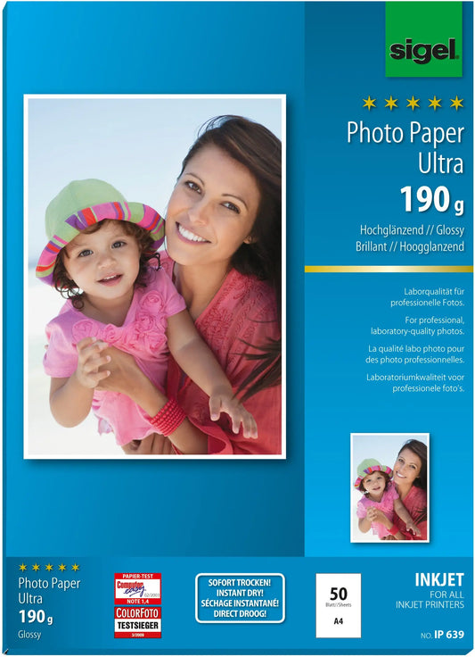 SIGEL InkJet Fotopapier A4 IP639 190g,glossy, weiss 50 Blatt Idealshop