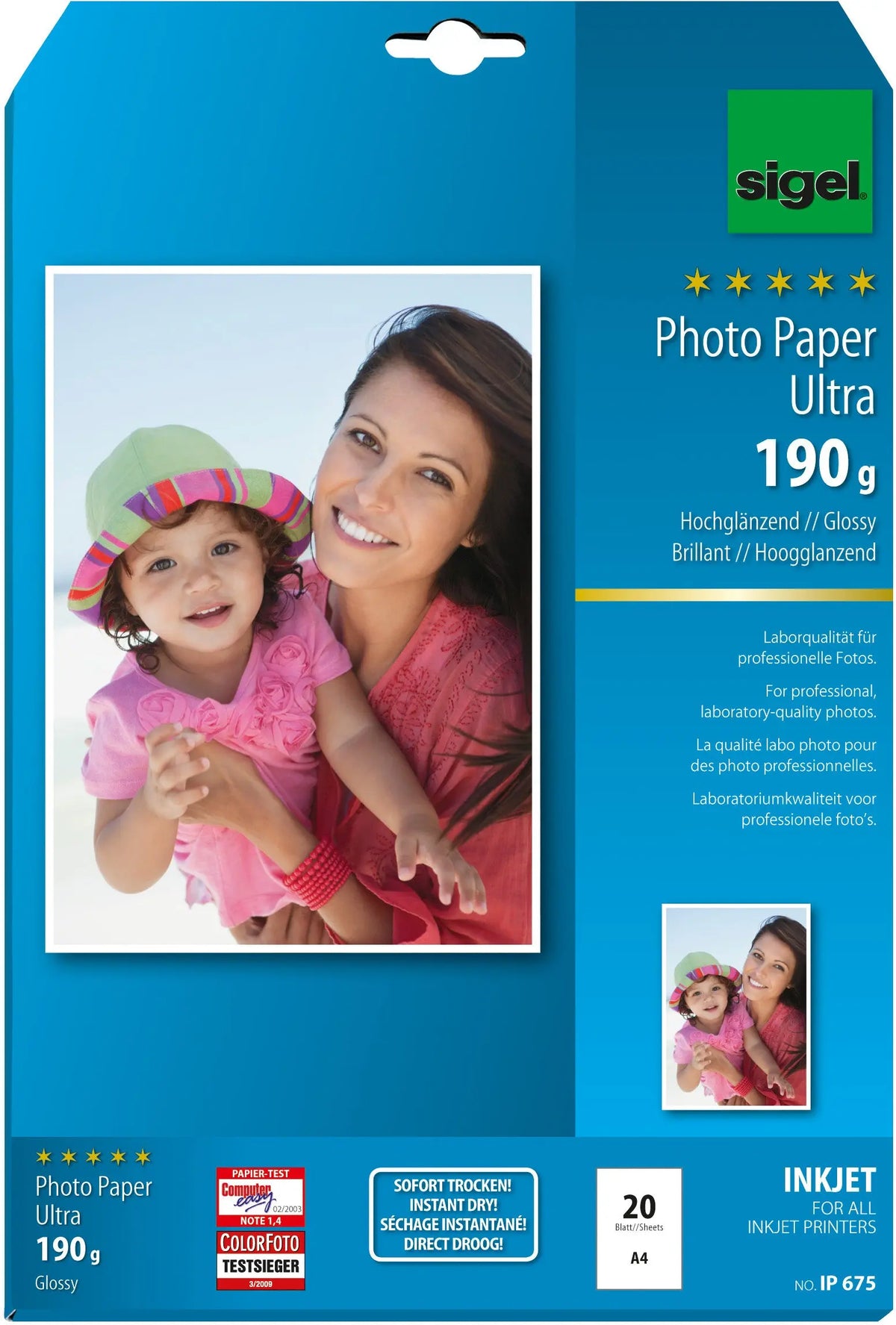 SIGEL InkJet Fotopapier A4 IP675 190g,glossy, weiss 20 Blatt Idealshop