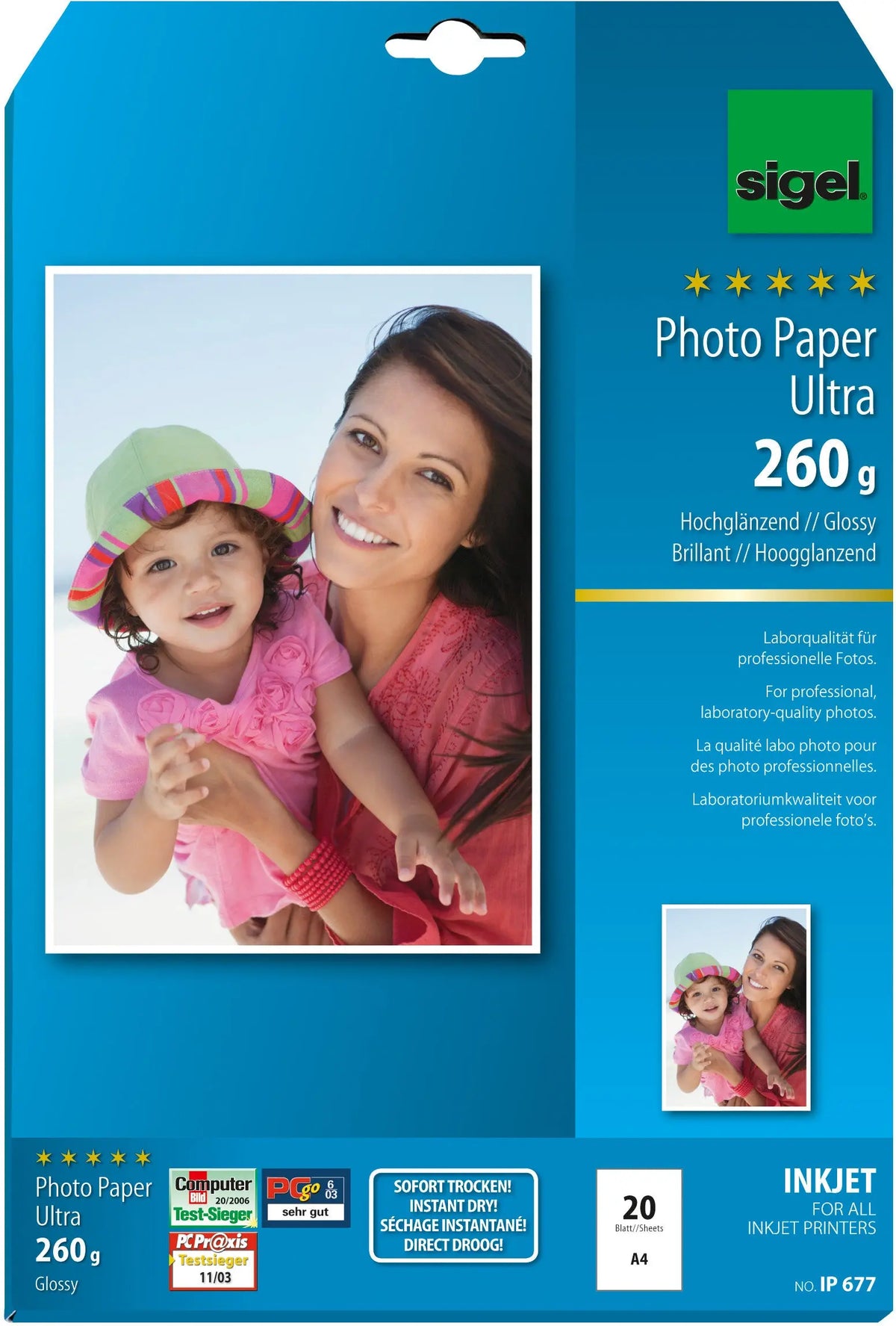 SIGEL InkJet Fotopapier A4 IP677 260g,glossy, weiss 20 Blatt Idealshop