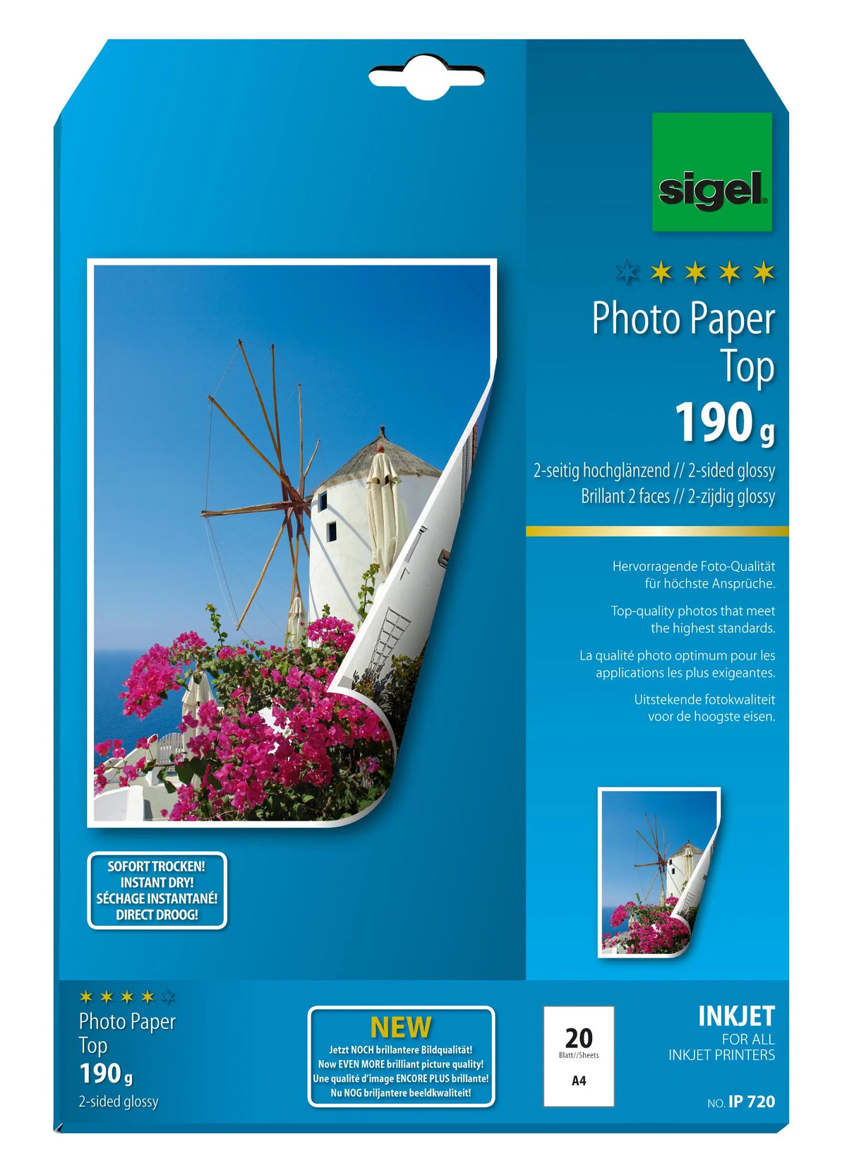 SIGEL InkJet Fotopapier A4 IP720 190g,glossy, weiss 20 Blatt Idealshop