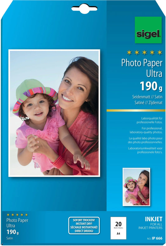 SIGEL InkJet Photo Paper Ultra A4 IP666 190g Seidenmatt 20 Blatt Idealshop
