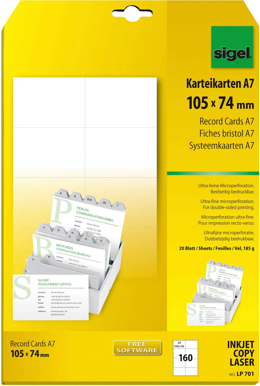 SIGEL Karteikarten blanko A7 LP701 weiss 160 Stück Idealshop