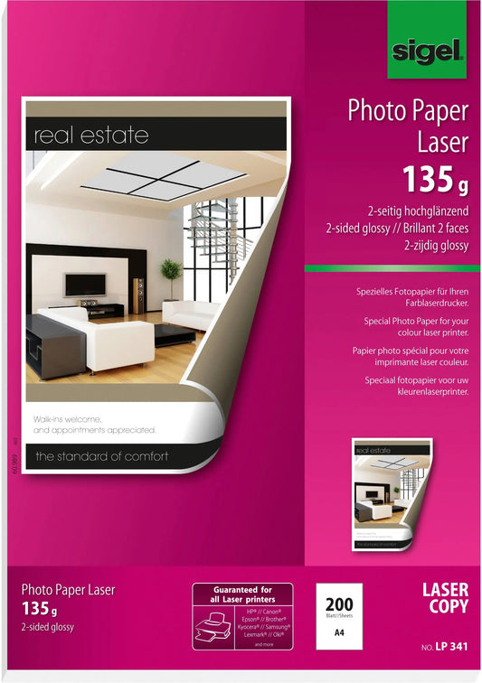 SIGEL Photo Paper Laser A4 LP341 135g glossy doppels.200 Bl. Idealshop