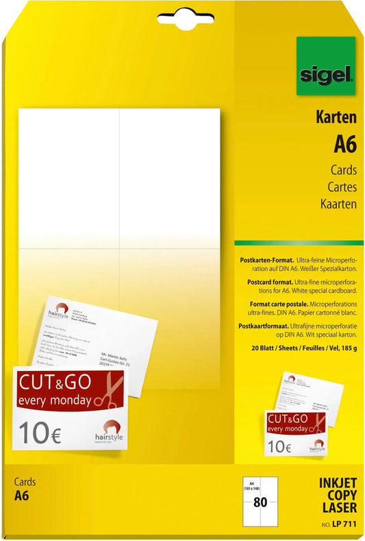 SIGEL Postkarten A6 LP711 weiss, 185g 80 Stück Idealshop