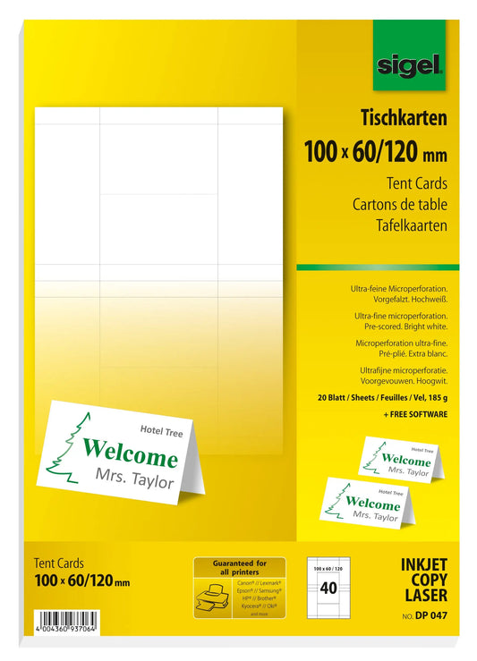 SIGEL Tischkarten 100x60mm DP047 weiss, 185g 40 Stück Idealshop