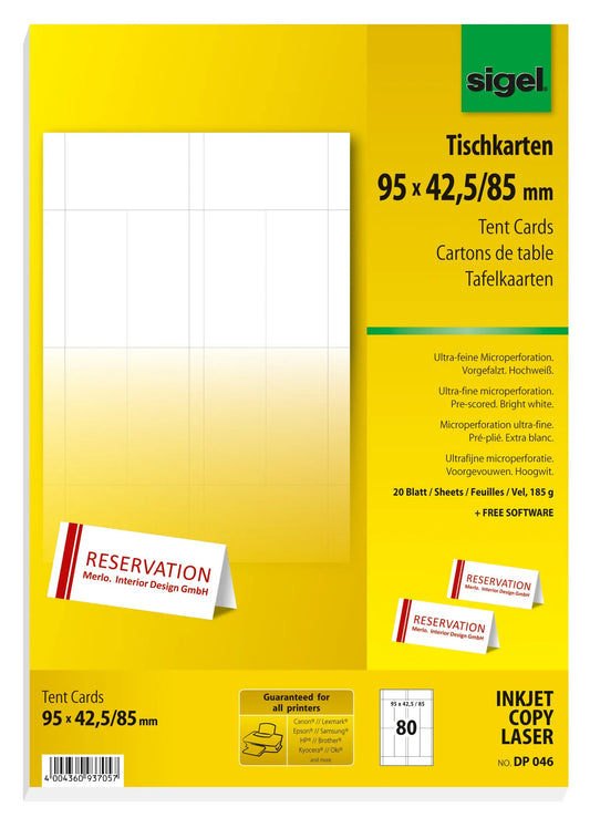 SIGEL Tischkarten 94x42mm DP046 weiss, 185g 80 Stück Idealshop