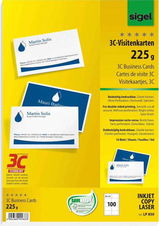 SIGEL Visitenkarten 85x55mm LP850 weiss, 225g doppels. 100 Stück Idealshop