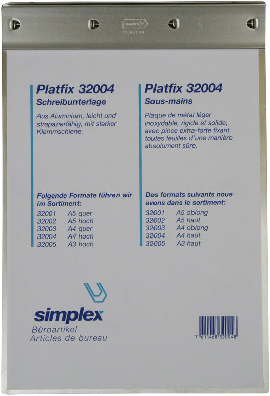 SIMPLEX Schreibplatte Platfix 32004 aluminium, für A4 hoch Idealshop