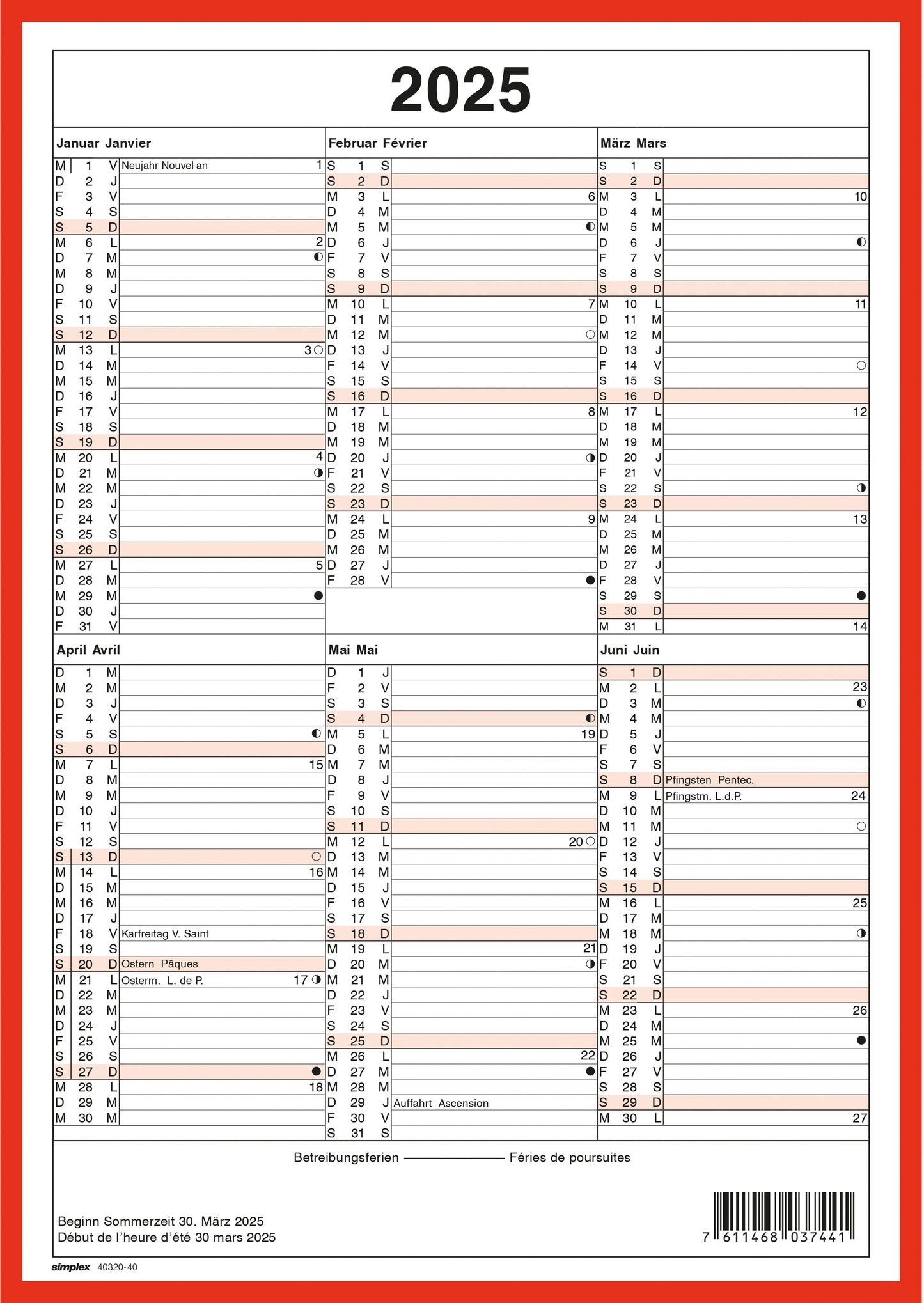 SIMPLEX   Wandkalender              2025