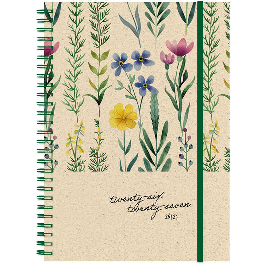SIMPLEX Schüleragenda Graspapier 26/27 500410.27 1W/2S 12M Flowers ML 12x16.5cm Idealshop