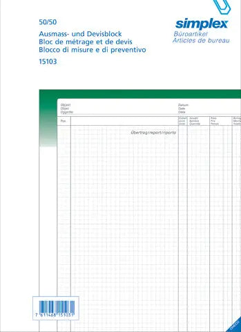SIMPLEX   Ausmassbuch                 A4 Idealshop