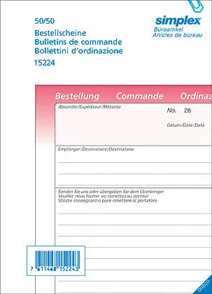 SIMPLEX Bestellscheine D/F/I A5 15211 rosa/weiss 100x2 Blatt Idealshop