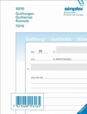 SIMPLEX Quittungen D/F/I A6 15316 Durchschreibepapier 50x2 Blatt Idealshop