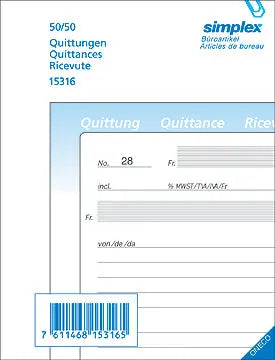 SIMPLEX Quittungen D/F/I A6 15317 blau/weiss 50x2 Blatt Idealshop