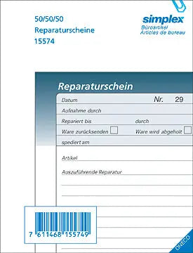SIMPLEX Reparaturscheine F A6 15575 grau/blau 50x3 Blatt Idealshop