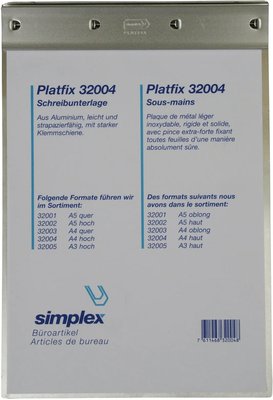 SIMPLEX Schreibplatte Platfix 32004 aluminium, für A4 hoch Idealshop
