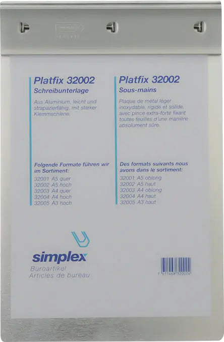 SIMPLEX Schreibplatte Platfix 32005 aluminium, für A3 hoch Idealshop