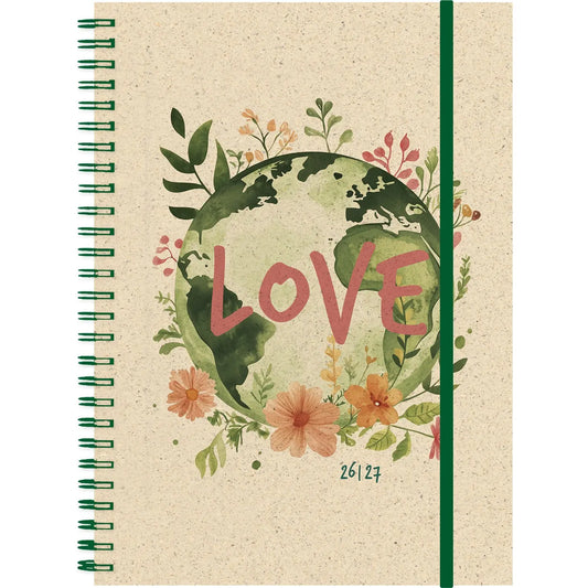 SIMPLEX Schüleragenda Graspapier 26/27 500409.27 1W/2S 12M Love ML 12x16.5cm Idealshop