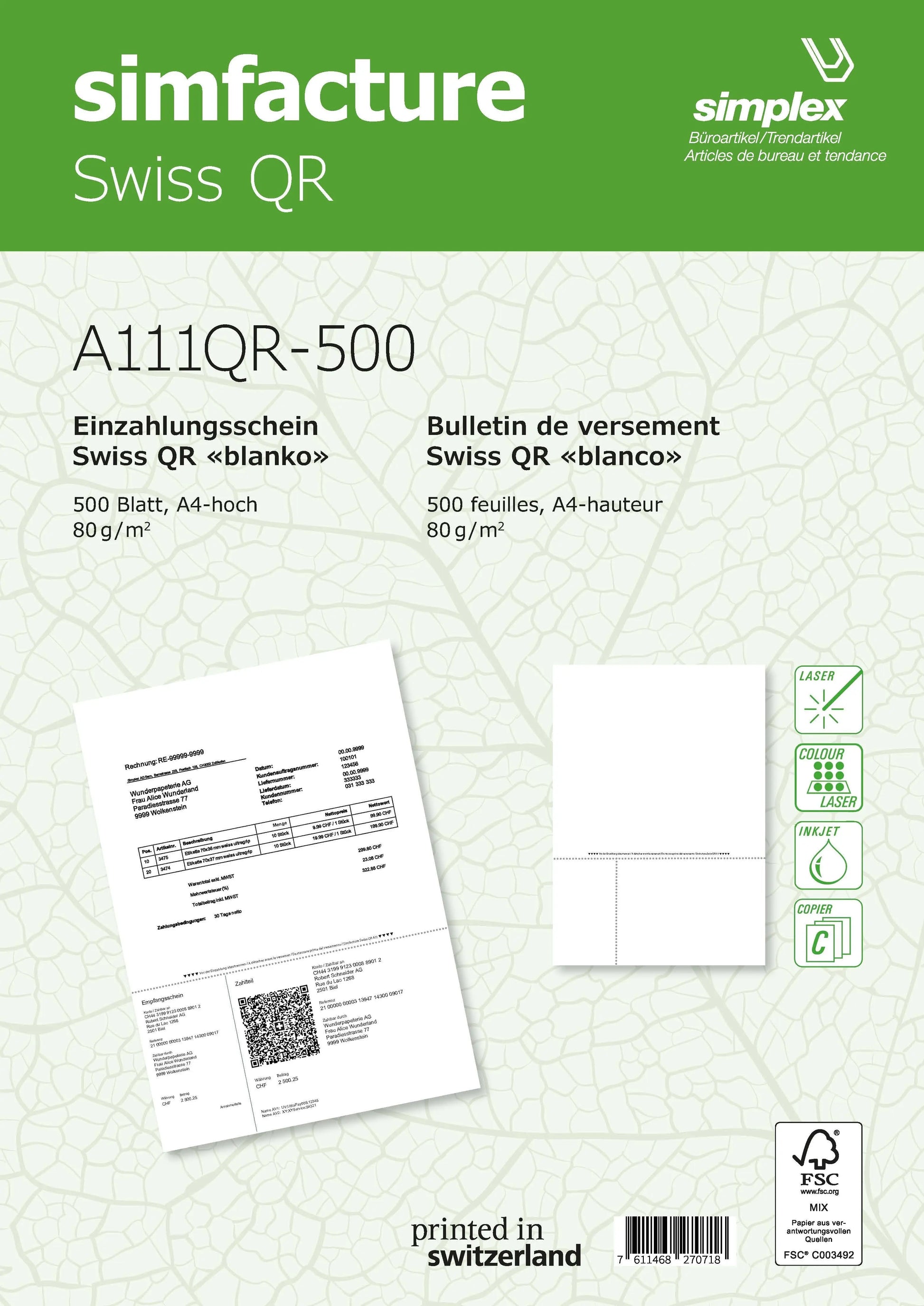 SIMPLEX Simfacture Swiss QR FSC A4 A111QR-500 univ.perforiert, 80g 500 Blatt Idealshop