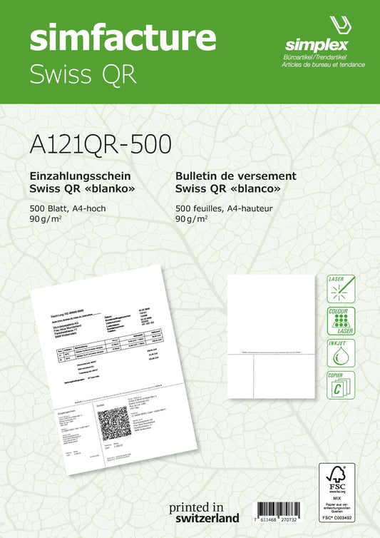 SIMPLEX Simfacture Swiss QR FSC A4 A121QR-500 universal, 90g 500 Blatt Idealshop