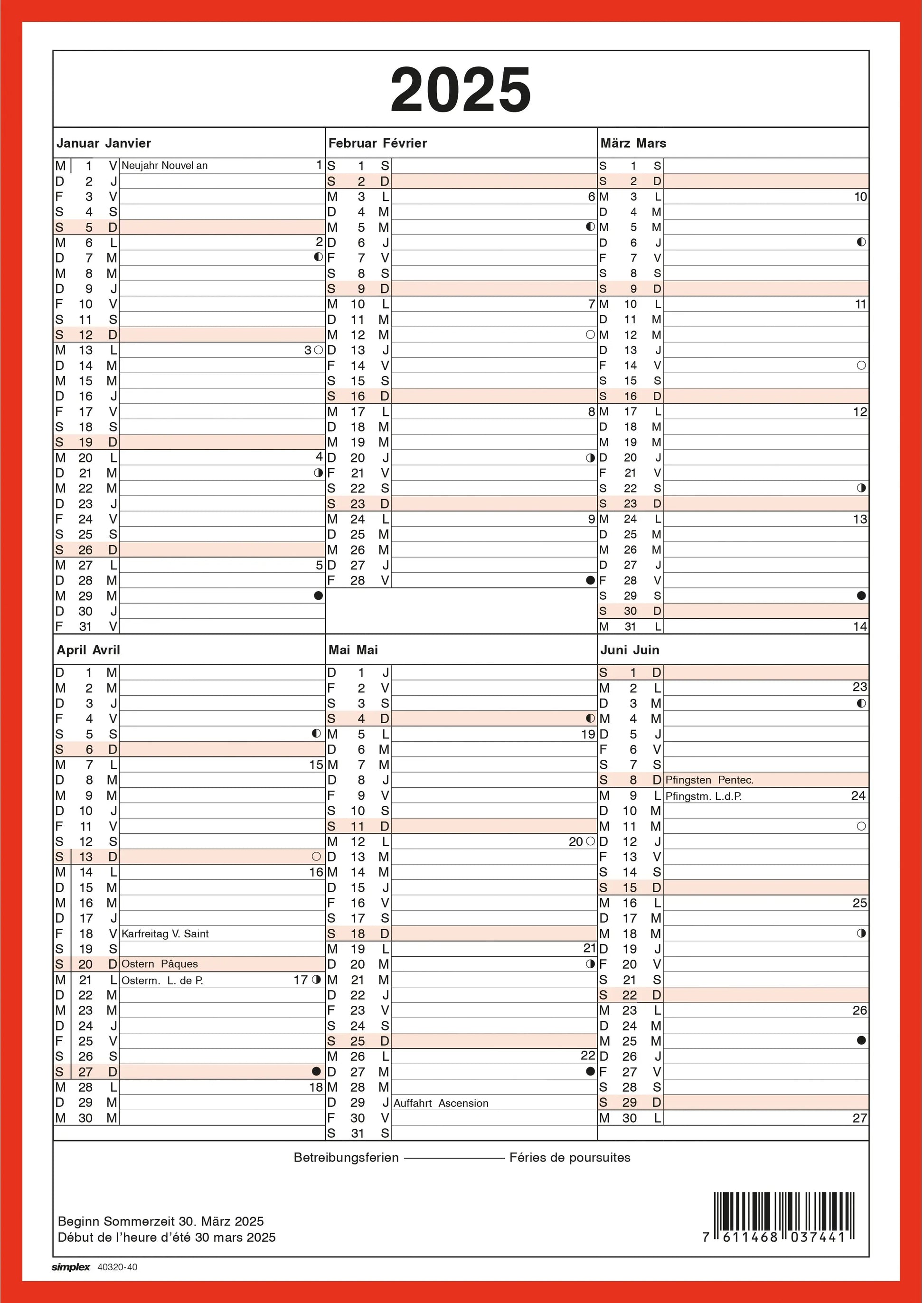 SIMPLEX   Wandkalender              2025 Idealshop