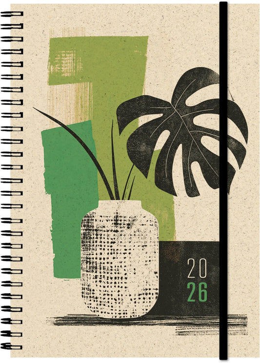 SIMPLEX Wochenagenda Graspapier 2026 40408.26 1W/2S Flower Pot ML 14.8x21cm Idealshop