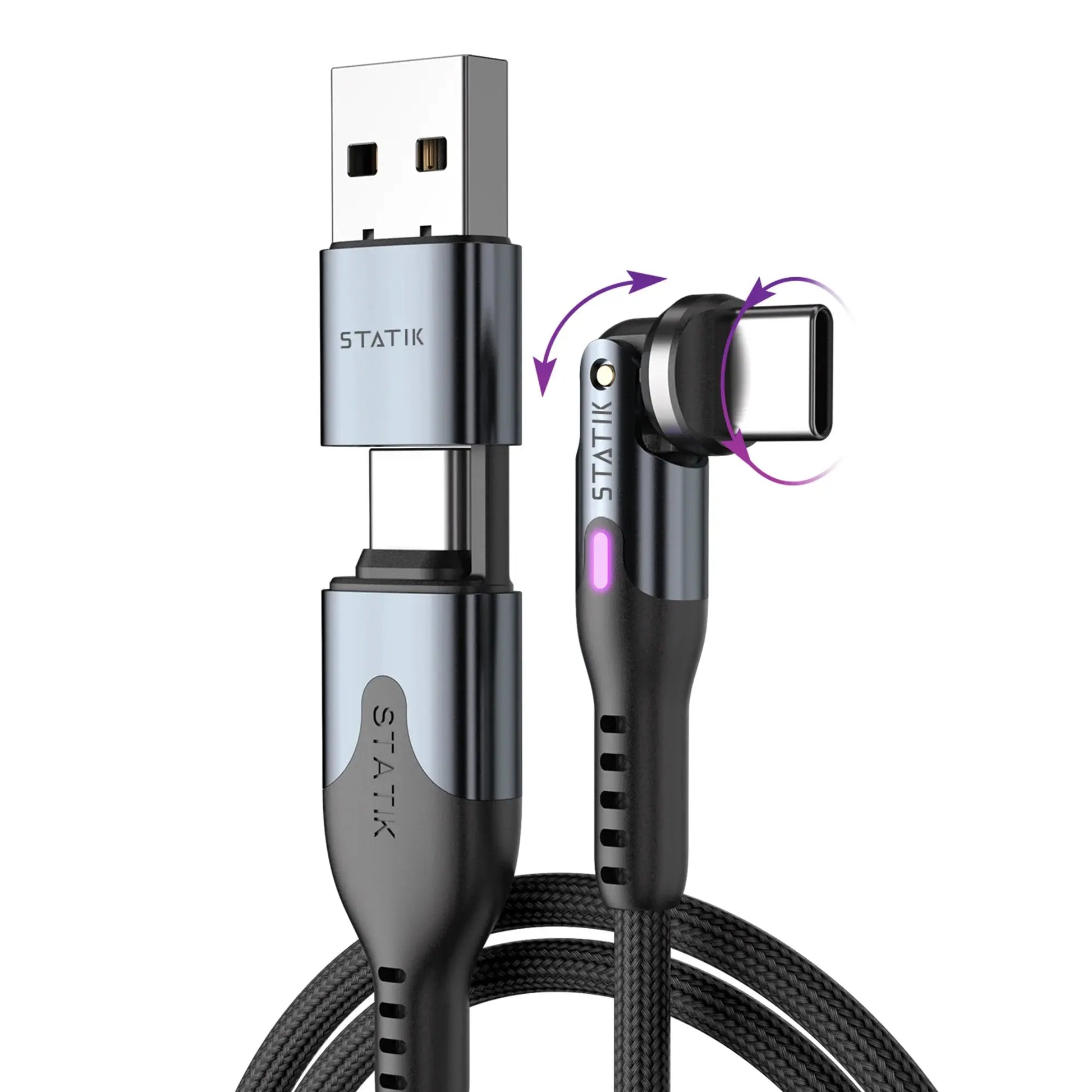 STATIK PowerPivot Pro Nylon Braided PUP-0455-3FT-CC USB-C to C, 1m 100W Black Idealshop