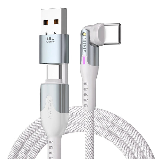 STATIK PowerPivot Pro Nylon Braided PUP-0455-6FT-CC-WHT USB-C to C, 2m,100W White Idealshop