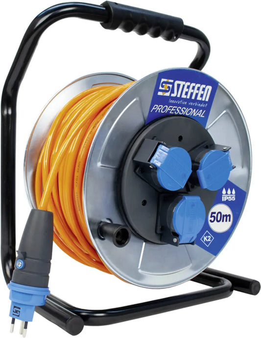 STEFFEN Kabelrolle Professional 50 00076 silber 50 m 3x T13, IP55 Idealshop