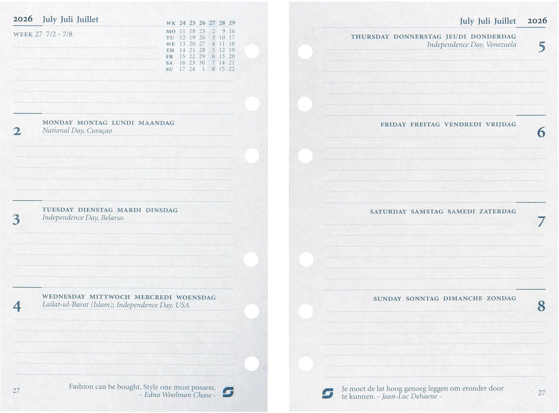 SUCCES Agenda Standard 2026 843207000026U 1W/2S Ersatzkal. 9.5x17.1cm Idealshop