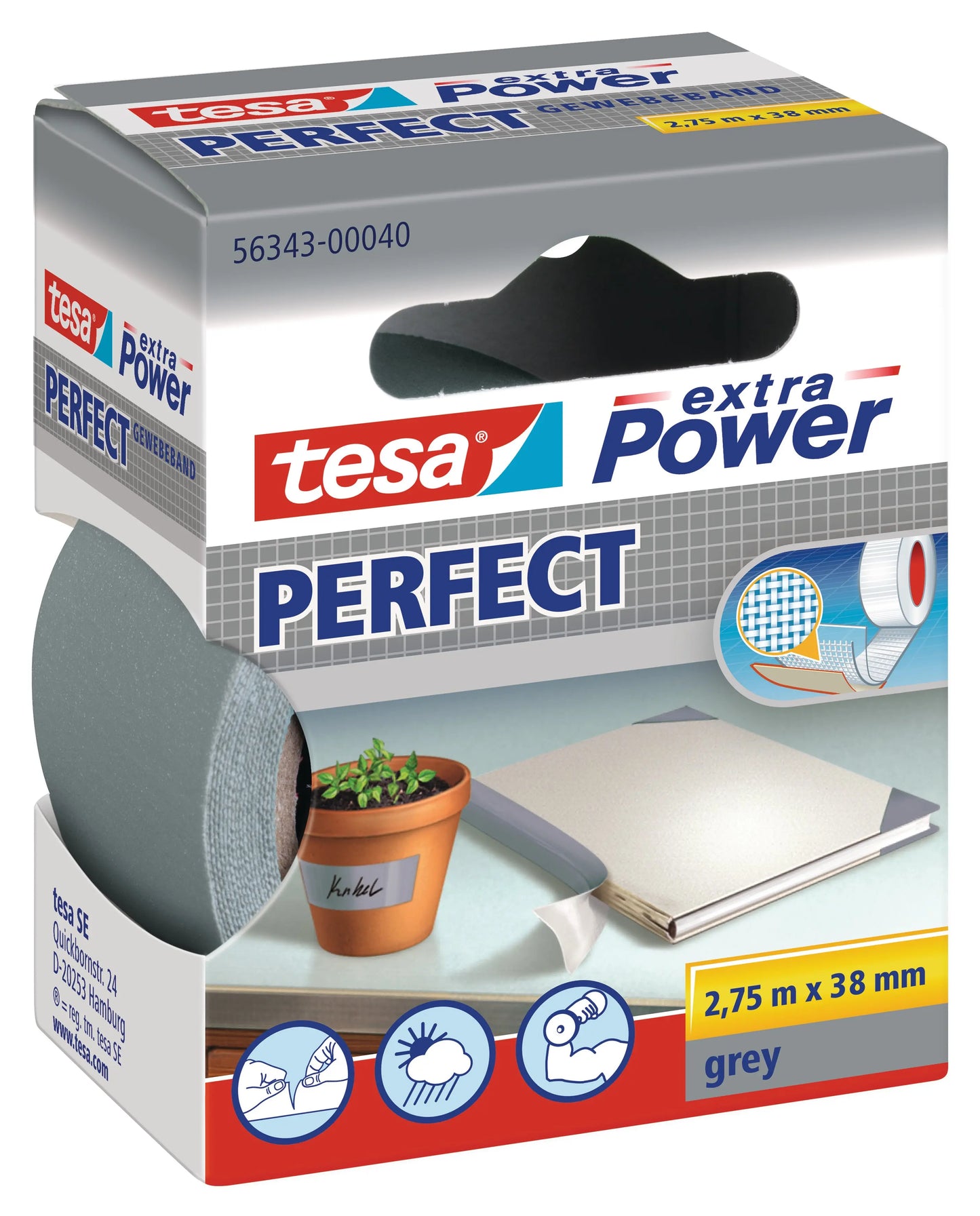 TESA Extra Power Perfect 2.75mx38mm 563430004 Gewebeband. grau Idealshop