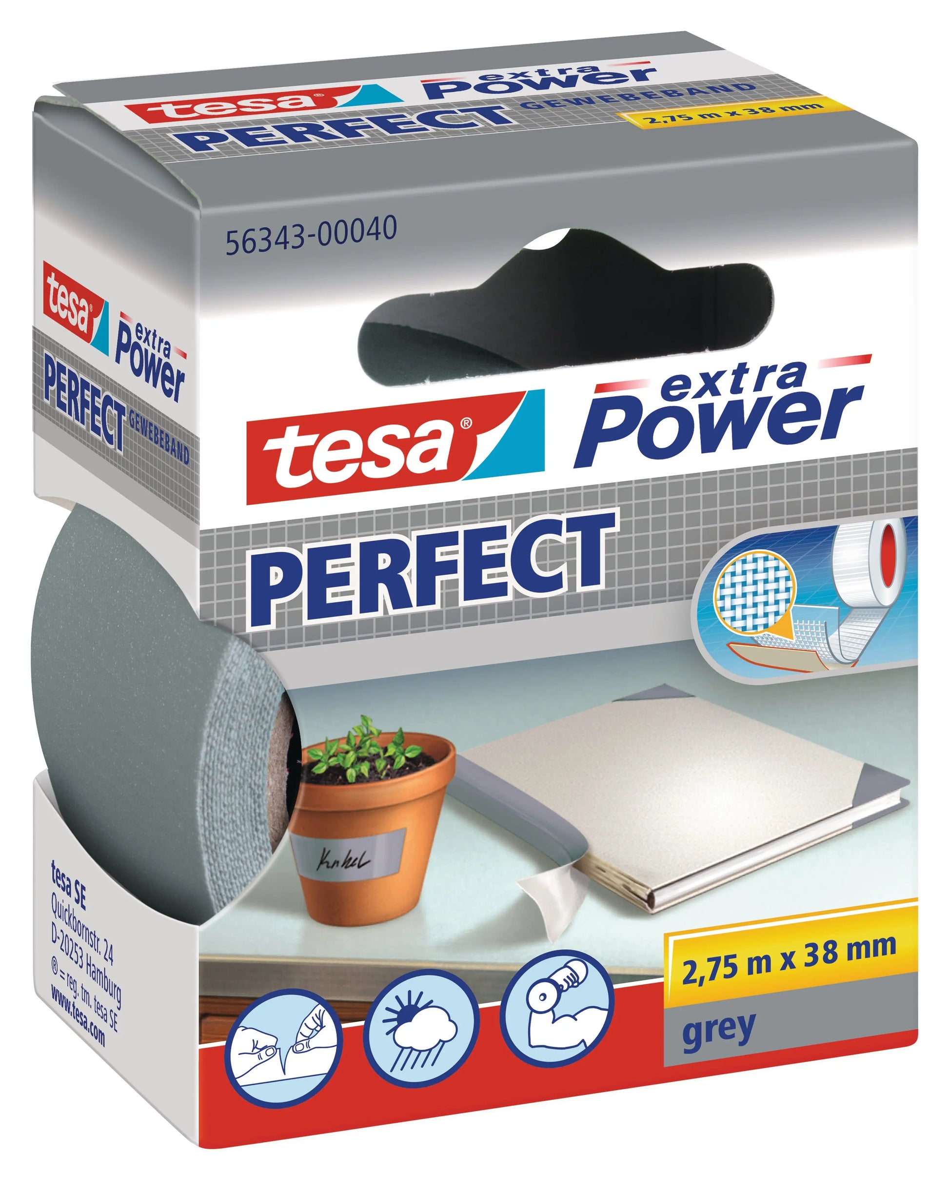TESA Extra Power Perfect 2.75mx38mm 563430004 Gewebeband. grau Idealshop