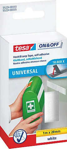 TESA Klettband on&off 20mmx1m 552240000 weiss, selbstklebend Idealshop