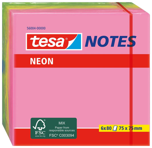 TESA Neon Notes 75x75mm 560040000 3 Farben ass. 6x80 Blatt Idealshop
