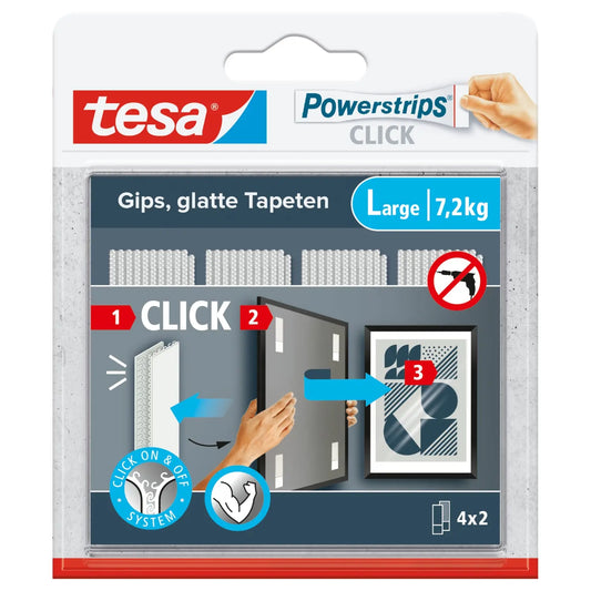 TESA Powerstrips 4x2 Streifen 77722-00000 Click Large, Klettband Idealshop
