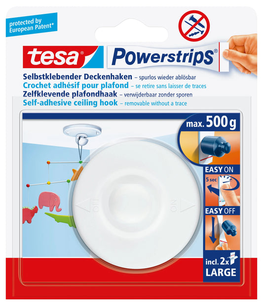 TESA Powerstrips Deckenhaken 580290002 weiss, Belastbarkeit 500gr. Idealshop