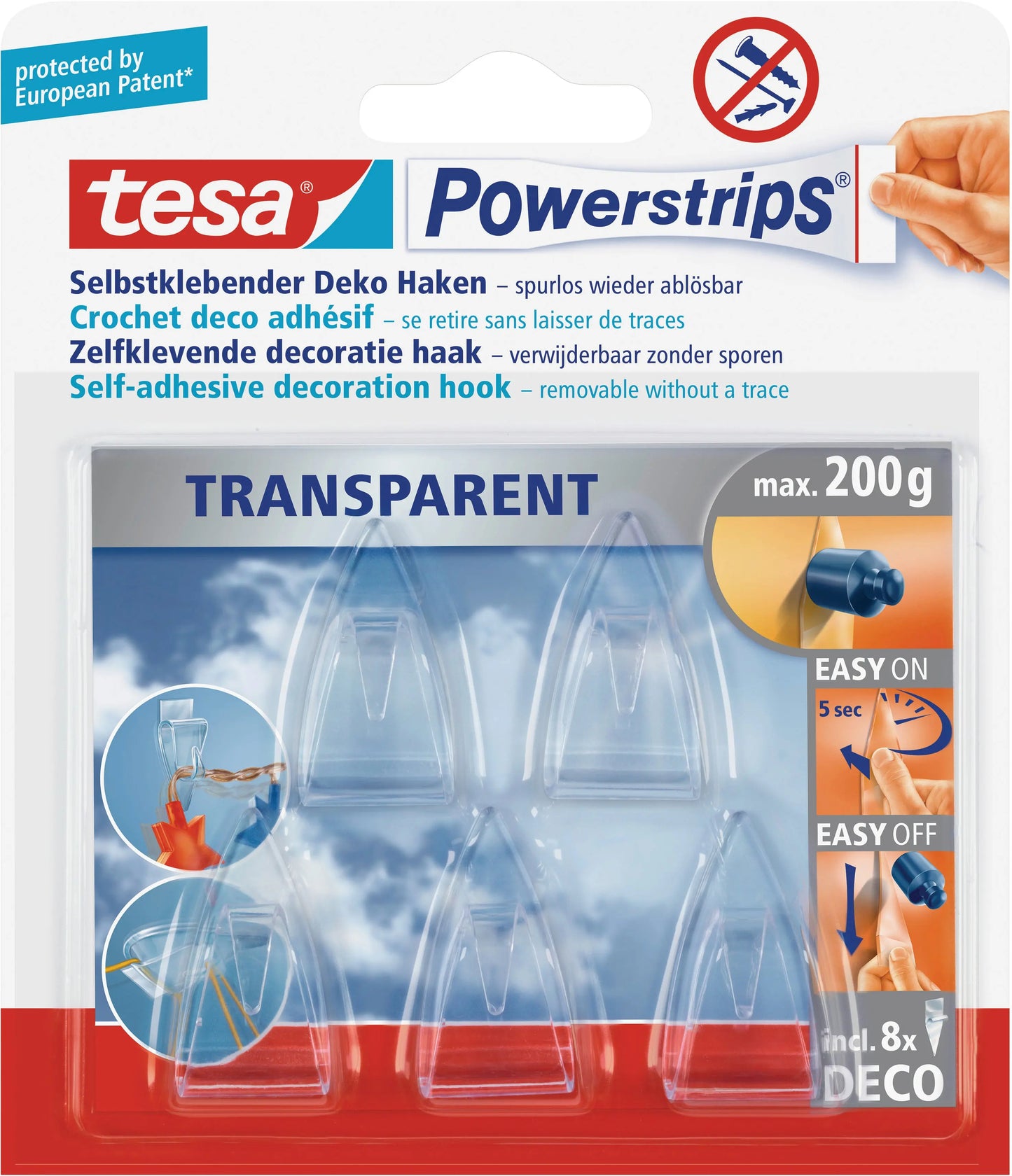 TESA Powerstrips Deco Haken 589000001 transparent 5 Haken/8 Strips Idealshop
