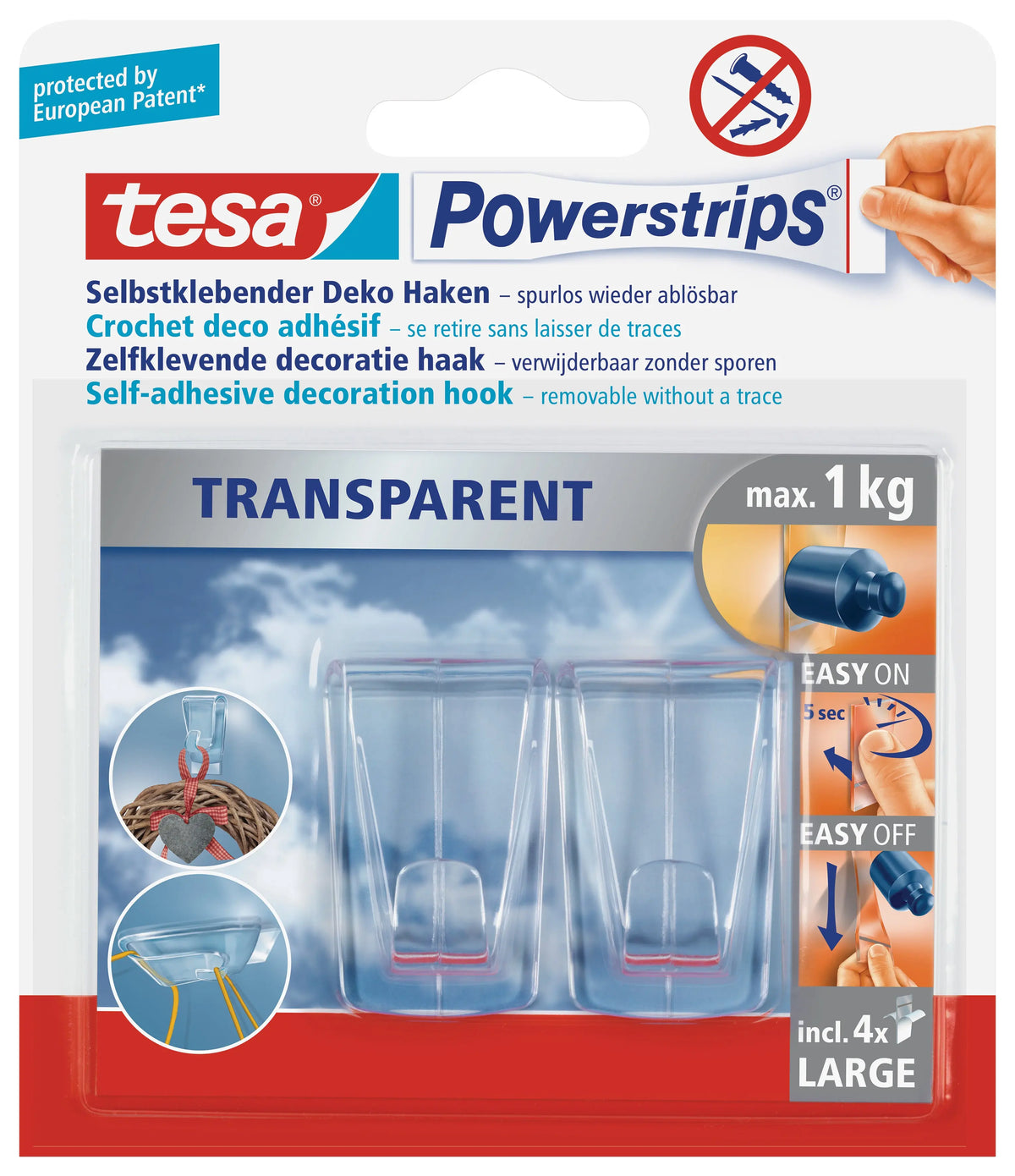 TESA Powerstrips Deco XL 588130000 transparent 2 Haken Idealshop