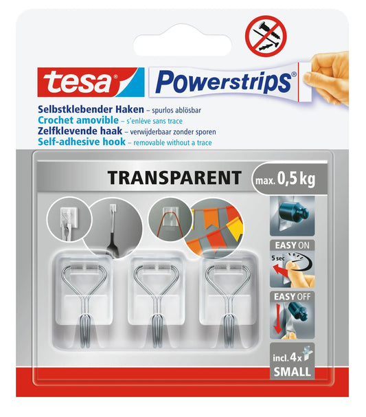 TESA Powerstrips Haken 0.5kg 586200000300 transparent 4 Stück Idealshop