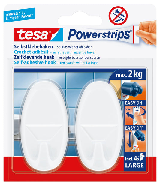 TESA Powerstrips Haken 580130004 weiss, 2 Stück Idealshop