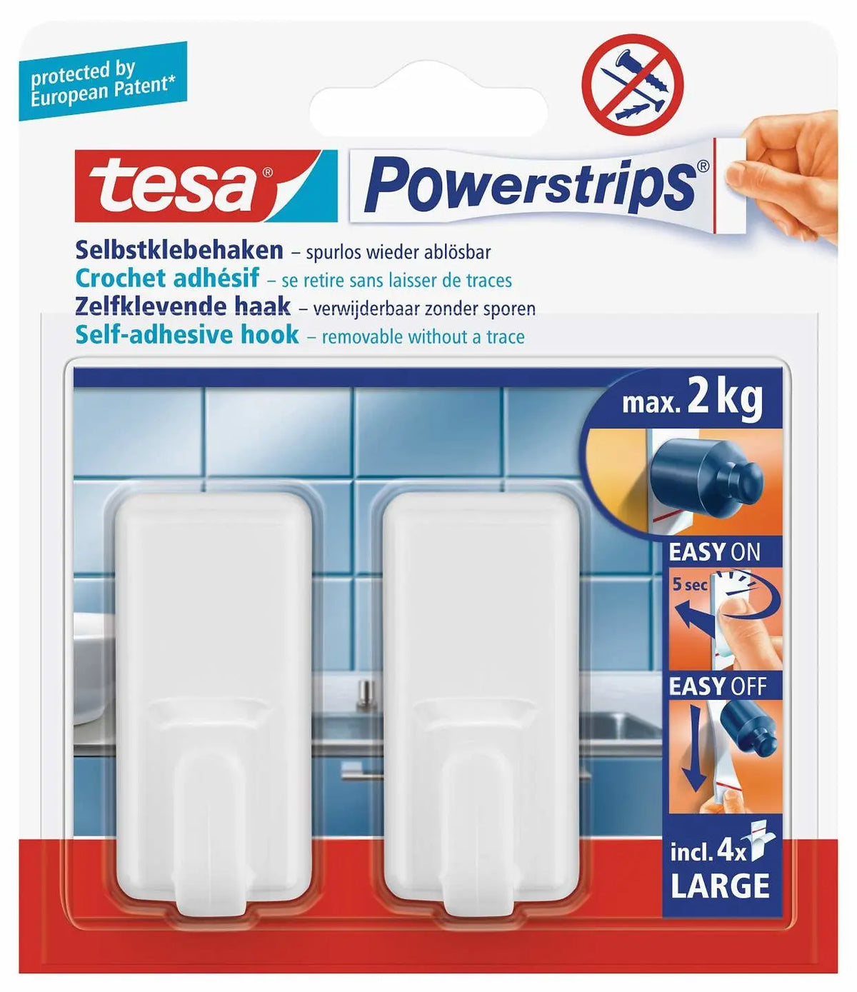 TESA Powerstrips Haken Classic 580100004 2 Haken/4 Strips Large Idealshop