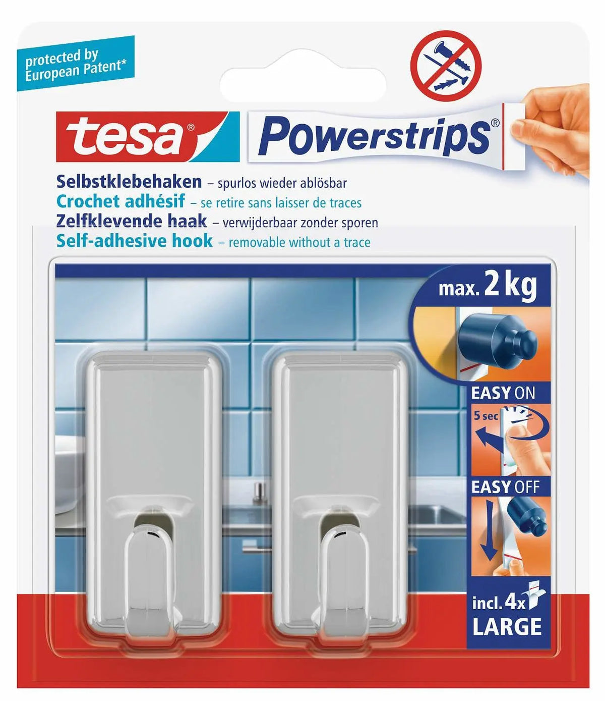 TESA Powerstrips Haken Classic 580510001 2 Haken/4 Strips Large Idealshop