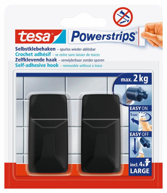 TESA Powerstrips Haken L 582790000020 schwarz 2 Stück Idealshop