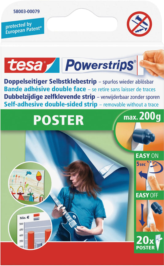 TESA Powerstrips Poster 20 Stück 580030007 ablösbar, Belastbarkeit 200g Idealshop
