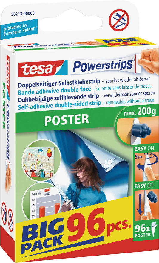 TESA Powerstrips Poster 96 Stück 582130000 Big Pack, ablösbar, Kapaz.200g Idealshop