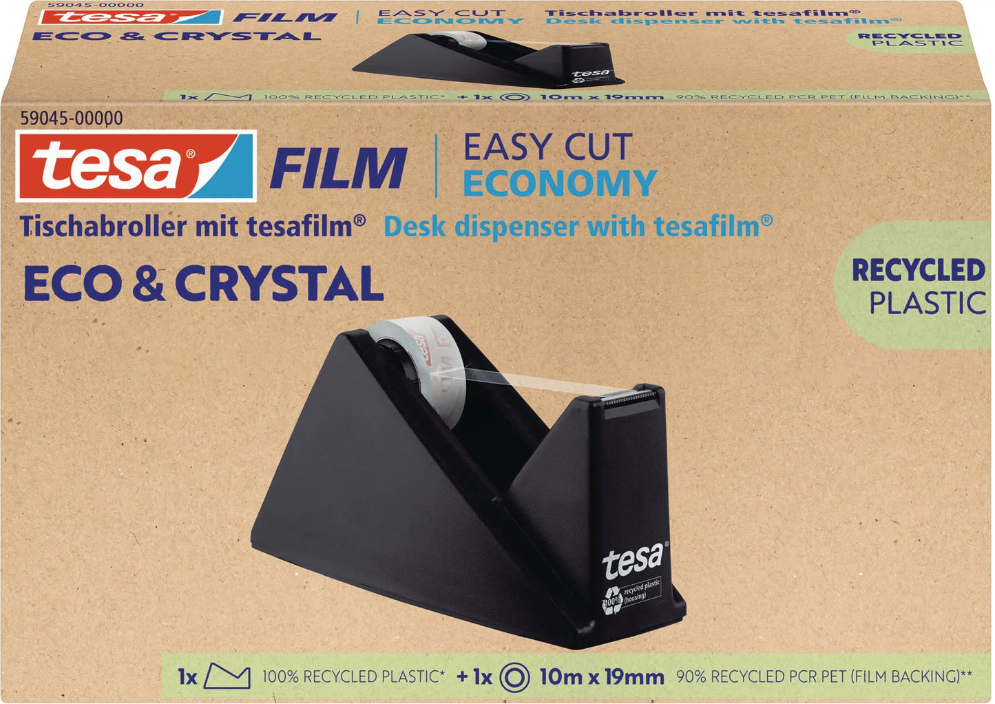 TESA Tesafilm eco&crystal 10mx19mm 59045-00000 Tischabroller schwarz 1 Stück Idealshop