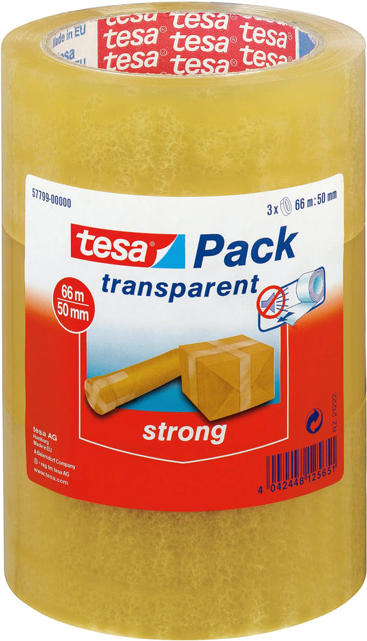TESA Verpackungsband 50mmx66m 577990000 transparent 3 Stück Idealshop