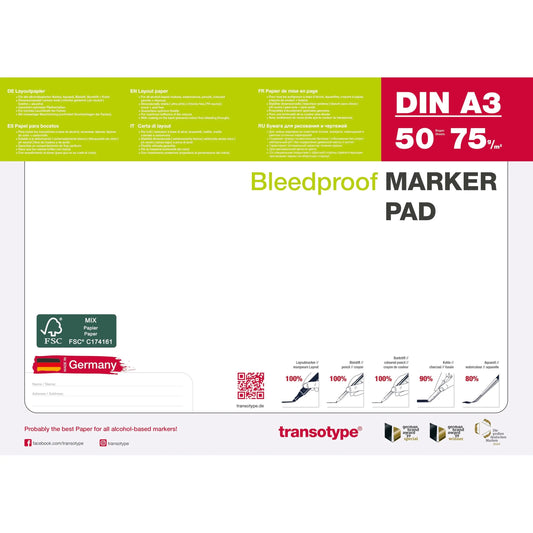 TRANSOTYPE Layoutpapier A3 25002 75g, weiss 50 Blatt Idealshop