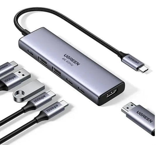 UGREEN 6-in-1 USB-C Hub 35999 10Gbps 4k60Hz, 100W, Gray Idealshop